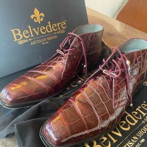 Belvedere Men’s Shoes. Color of red wine. Made of ostrich. High top shoe